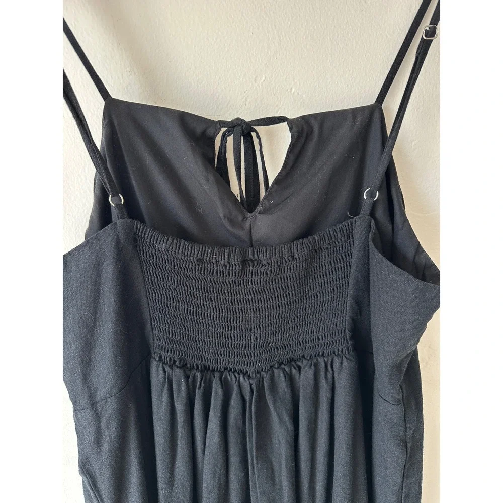 Universal Thread Black Linen Blend Halter Midi Dress XL Smocked Back Tie Neck